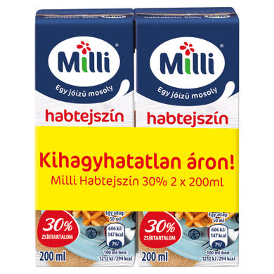 Milli UHT habtejszín 30% 2x, 400 ml