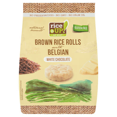 RiceUp! Eat Smart teljes kiőrlésű barna rizs snack fehércsokoládéval