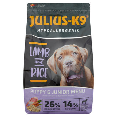 Julius-K9 Hypoallergenic Puppy & Junior Menu teljes értékű kutyaeledel báránnyal és rizzsel