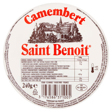 Saint Benoit camembert zsíros, fehér nemespenésszel érő lágy sajt