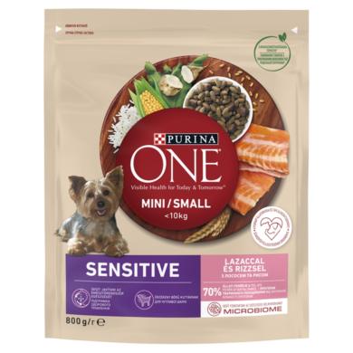 Purina One Mini Sensitive teljes értékű állateledel felnőtt kutyák számára lazaccal és rizzsel