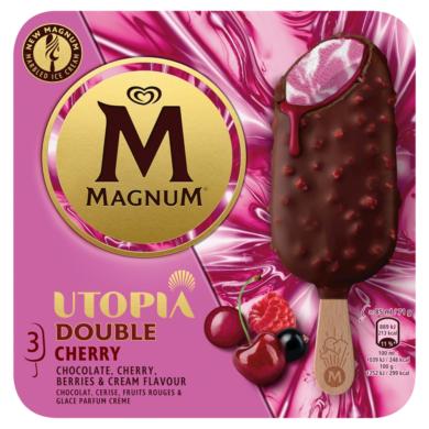Magnum Utopia feketeribizlis-málnás jégkrém és tejszín ízű jégkrém 3 x  (255 ml)