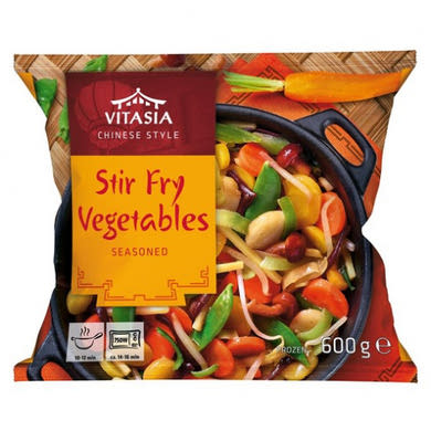 Vitasia Wok zöldségmix Kínai stílusú zöldségkeverék gombákkal fűszerezett szószban, fagyasztott, 600 g