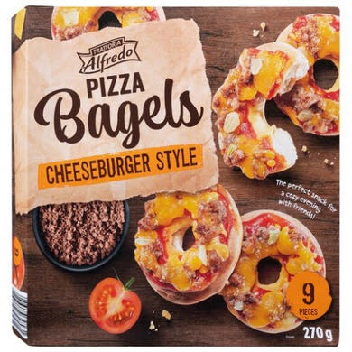 Trattoria Alfredo Mini pizza bagels, gyorsfagyasztott sajtburger, 270 g