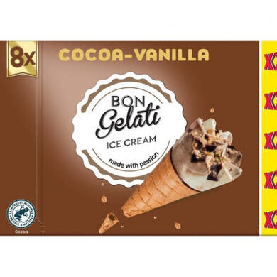 Bon gelati Tölcséres jégkrém Csokoládés-vaníliás 8x120 ml, 960 ml