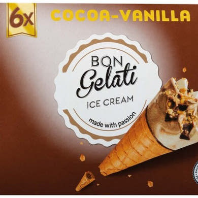 Bon gelati Tölcséres jégkrém csokoládé-vanília 6x120 ml, 720 ml