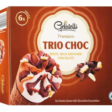 Gelatelli Tölcséres jégkrém trio choc, 6 x 120 ml / 6 x 75 g