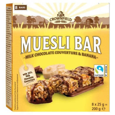 Crownfield Müzli szeletek csokis-banános, 8x25 g, 200 g