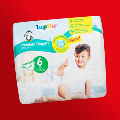 Lupilu XL pelenka, nedvszívó csatorna, 6-es, 13-18 kg, 30 db