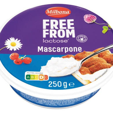 Milbona FREE FROM Mascarpone, laktózmentes, zsírdús friss sajt, 250 g