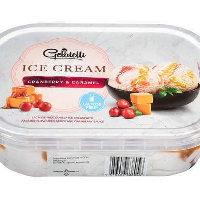 Gelatelli Csavart jégkrém, vaníliaízű, áfonya és karamella szósszal laktózmentes, gyorsfagyasztott, 900 ml