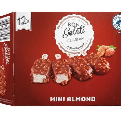 Bon Gelati Mini mandulás pálcikás jégkrém 12x50  ml / 12 x 36 g