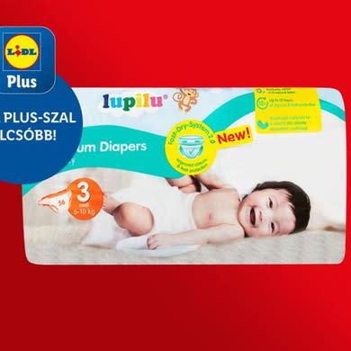 Lupilu Midi pelenka, nedvszívó csatorna, 3-es, 6-10 kg, 56 db