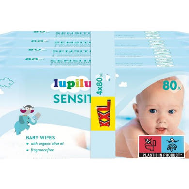 Lupilu Nedves babatörlőkendő XXL Sensitive, 4x80 db, 320 db