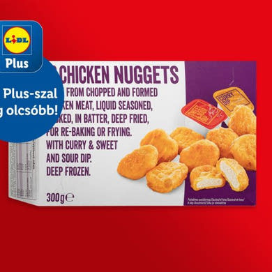 Csirke nuggets, curryvel és édes-savanyú szósszal, gyorsfagyasztott, 300 g/ 250 g