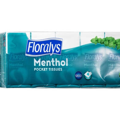 Floralys Papírzsebkendő 4 rétegű, mentol illattal 10 csomag, 150 db