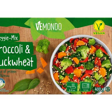VEMONDO Veggie Mix, zöldségkeverék hajdinával, brokkolival és feketebabbal, gyorsfagyasztott, 400 g