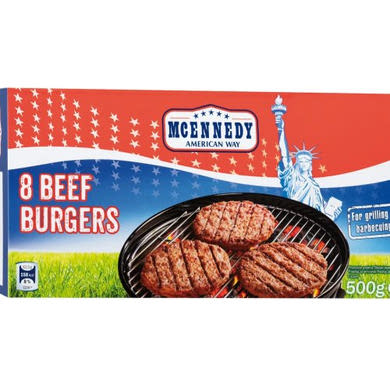 MCENNEDY Hamburger húspogácsa, 98% marhahúsból 8 db, 500 g