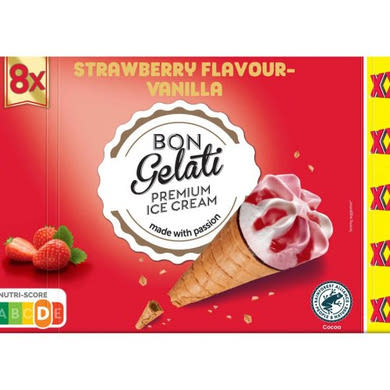 Bon gelati Tölcséres jégkrém epres-vaníliás 8x120 ml, 960 ml