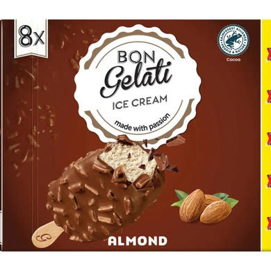 Bon gelati Pálcikás jégkrém, mandulás tejcsokoládés, 960 g