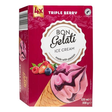 Bon gelati Tölcséres jégkrém, Tripla karamellás, 4 db, 520 ml / 308 g