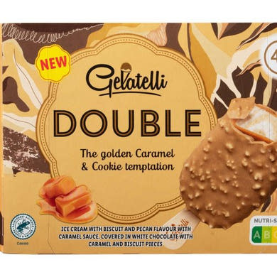 Gelatelli, Pálcikás jégkrém Double golden caramel, 4 x 85 ml / 4 x 70 g