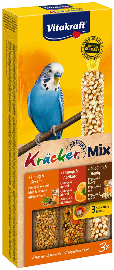 Vitakraft Kräcker Trio-Mix hullámos papagájnak méz&narancs&popcorn