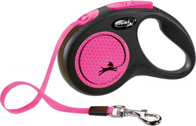 Flexi New Neon kutyapóráz csévélő szalagos fekete/pink S
