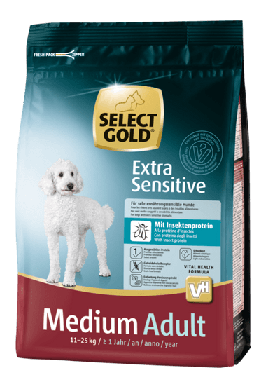 Select Gold Extra Sensitive száraz kutyaeledel medium adult rovarprotein