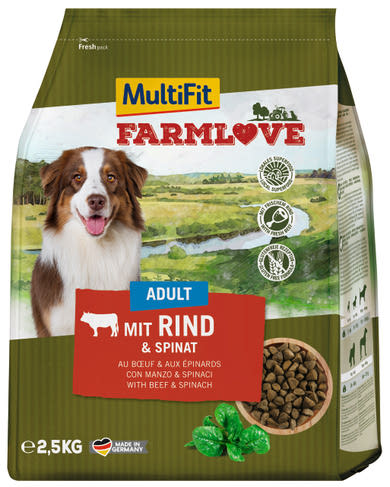 MultiFit Farmlove száraz kutyaeledel adult marha&spenót