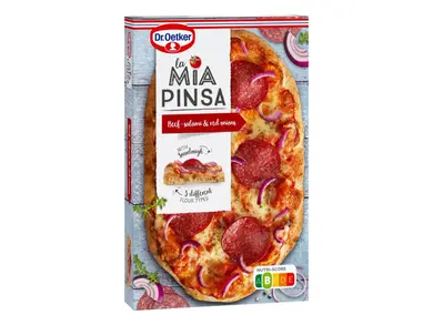 Dr. Oetker, La Mia PINSA Pizza marha szalámival-vöröshagymával-mozzarellával, gyorsfagyasztott