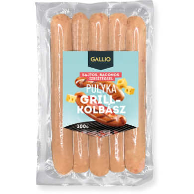 Gallio Pulyka grillkolbász sajttal, baconnal ízesített, 280 g