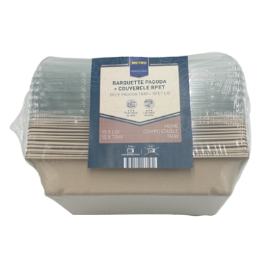 METRO PROFESSIONAL Sabert Pagoda Biológiailag Lebomló Tálca 750 ml + 100% -ban Újrahasznosított PET Fedél,