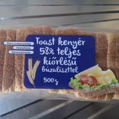 Toast kenyér 58% teljes kiőrlésű liszttel