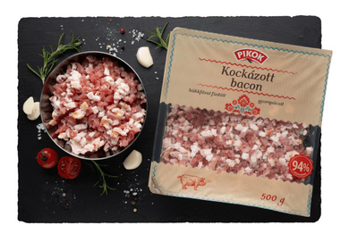 PIKOK Kockázott bacon bükkfával füstölt, sertés, füstölt 93,2% hústartalom, 500 g