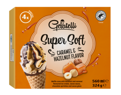 Gelatelli tölcséres jégkrém, mogyorós-karamellás 4db