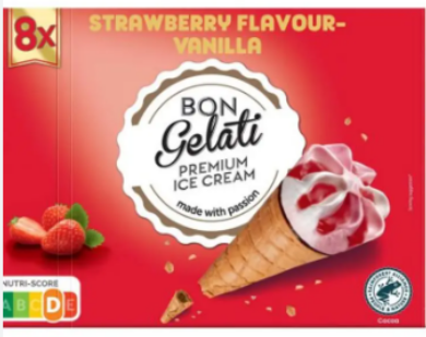 Gelatelli vaníliaízű jégkrém epres gyümölcsjégkrémmel bevonva, 294 g / 360 ml