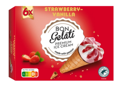 Bon gelati Tölcséres jégkrém epres-vaníliás 6x120 ml, 720 ml