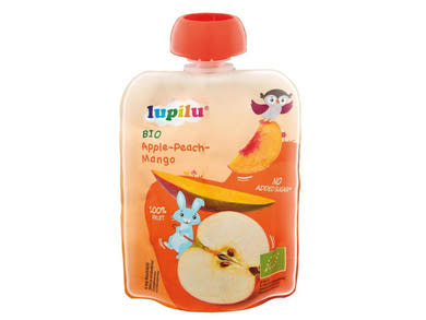 Lupilu Bio gyümölcspüré alma-barack-mangó, 4 hónapos kortól 4x90 g, 360 g
