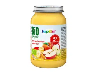 Lupilu bio vegyes gyümölcspüré, alma-őszibarack-banán-maracuja, 5 hónapos kortól