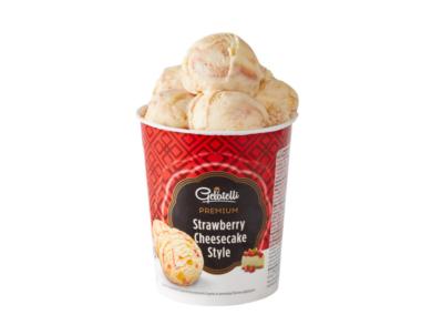 Gelatelli, Prémium jégkrém, sajttorta ízű jégkrém epres szósszal,  500 ml / 430 g